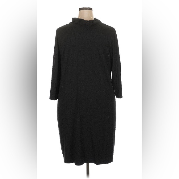 XL 1X Eileen Fisher cowl neck black dress viscose jersey knit LBD - Picture 2 of 5